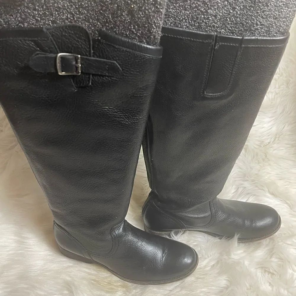 Frye Pippa 77007 Leather Black tall boots Back Zipper Size 6.5B